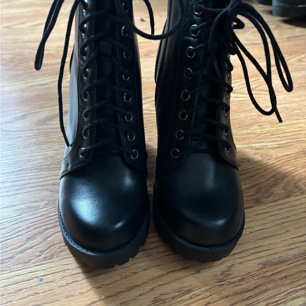 Women's Black Lace-Up Boots